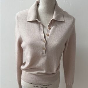 White + Warren Light cashmere beige polo style sweater, high quality from W&W, S